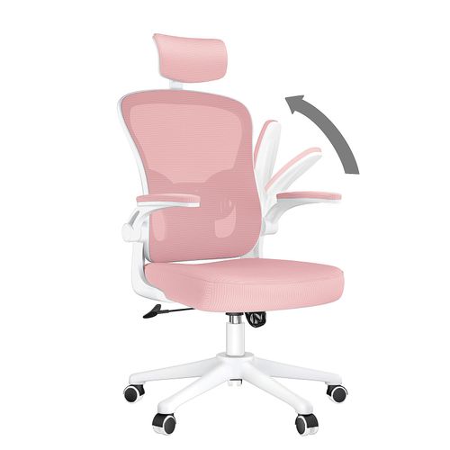 Fauteuil De Bureau, Avec 2d Accoudoirs Et Appui-Tête, Soutien Lombaire Dossier Règalable, Chaise Ergonomique, Rose