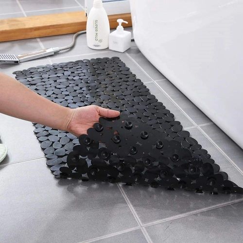 Polymères De Baignoire À Galets Antidérapants Lavables En Machine,Cuillère À Soupe,En Pvc,Avec Trous De Vidange,Standard D'aspiration,Énergie Des Pieds Profonds,Douche - Type Black-70x36cm