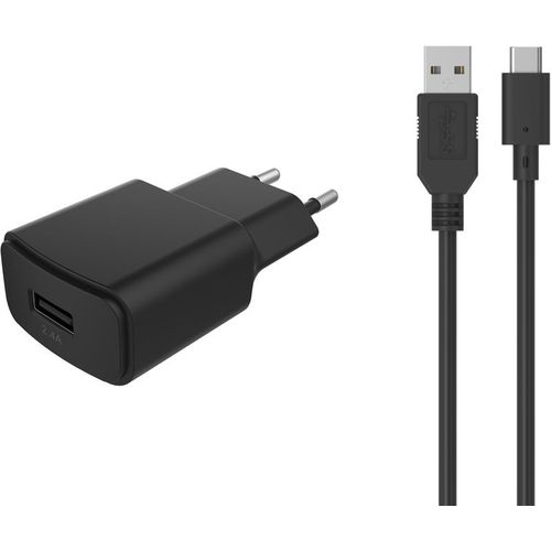 Chargeur secteur Essentielb USB 2,4A + Cable USB C noir