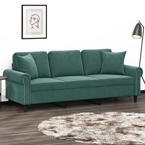 Vidaxl Canapé 3 Places Avec Oreillers Vert Foncé 180 Cm Velours
