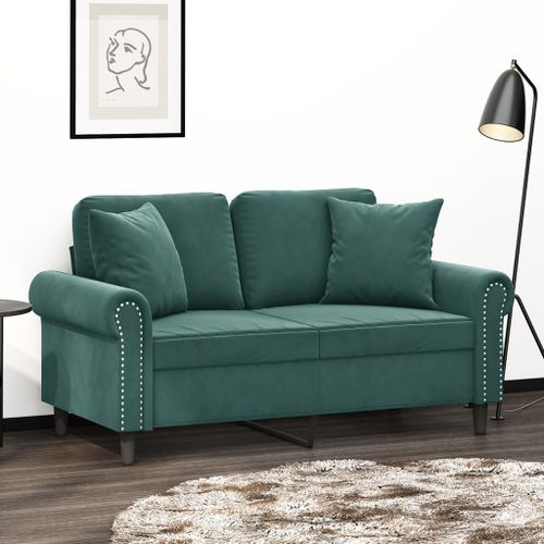 Vidaxl Canapé 2 Places Avec Oreillers Vert Foncé 120 Cm Velours