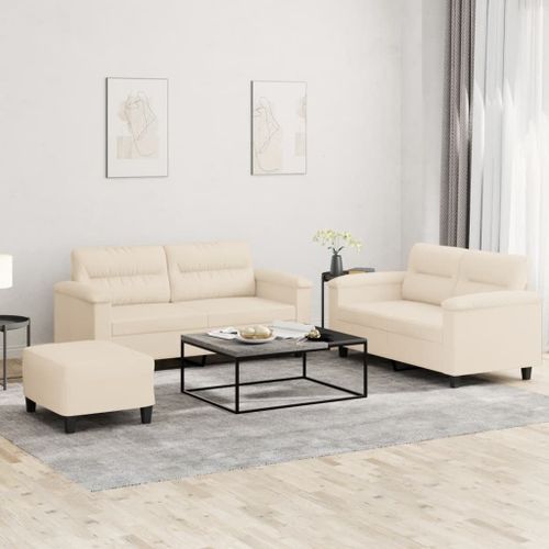 Vidaxl Ensemble De Canapés 3 Pcs Avec Coussins Beige Tissu Microfibre