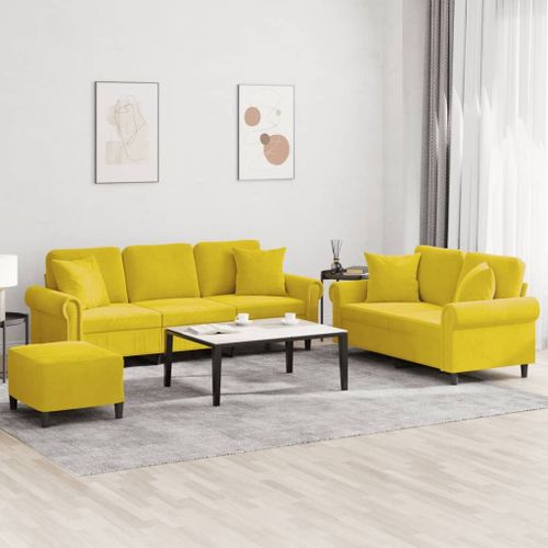 Vidaxl Ensemble De Canapés 3 Pcs Avec Coussins Jaune Velours