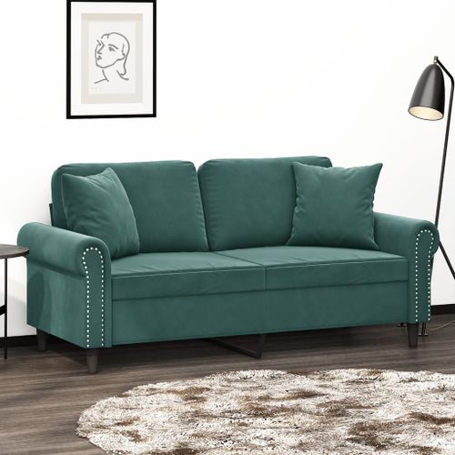 Vidaxl Canapé 2 Places Avec Oreillers Vert Foncé 140 Cm Velours