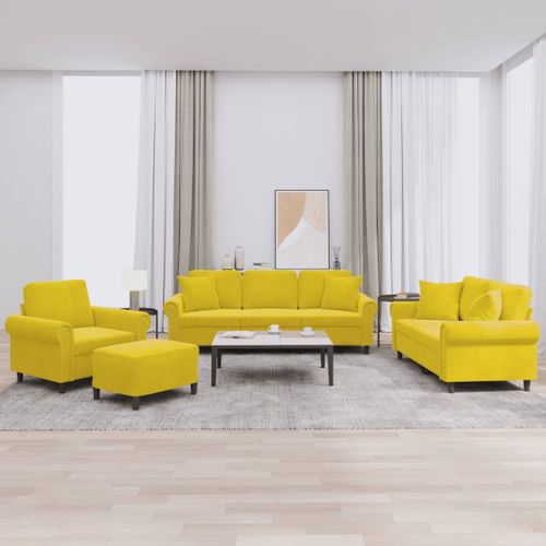 Vidaxl Ensemble De Canapés 4 Pcs Avec Coussins Jaune Velours