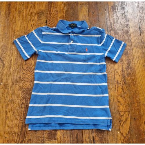 Polo Manche Courte Ralph Lauren Garçon Bleu Et Rayure Blanche 10/12 Ans