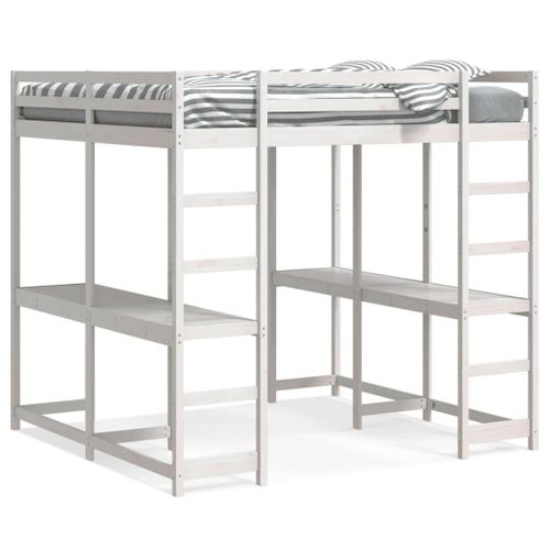 Vidaxl Lit Superposé Et Bureau Et Échelle 200x200cm Bois De Pin Massif