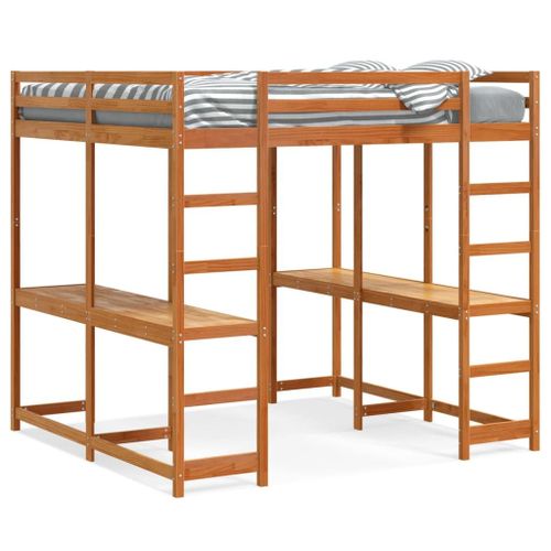 Vidaxl Lit Superposé Et Bureau Et Échelle 140x200cm Bois De Pin Massif