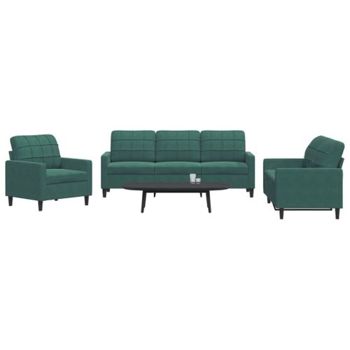 Vidaxl Ensemble De Canapés 3 Pcs Avec Coussins Vert Foncé Velours
