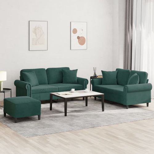 Vidaxl Ensemble De Canapés 3 Pcs Avec Coussins Vert Foncé Velours