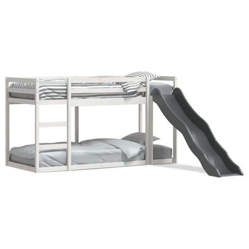 Vidaxl Lit Superposé Avec Toboggan/Échelle Blanc 90x200 Cm Pin Massif