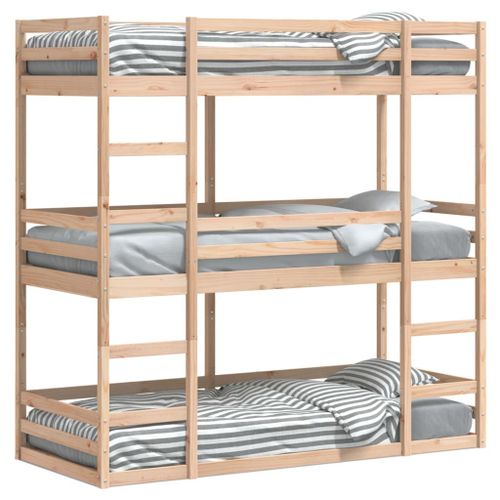 Vidaxl Lit Superposé Triple 80x200 Cm Bois De Pin Massif