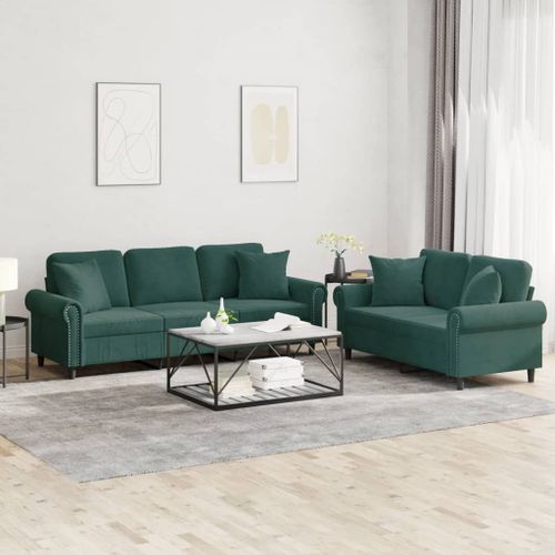 Vidaxl Ensemble De Canapés 2 Pcs Avec Coussins Vert Foncé Velours