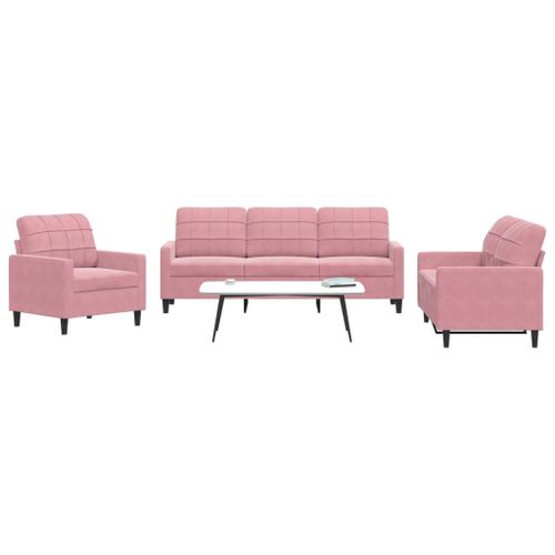Vidaxl Ensemble De Canapés 3 Pcs Avec Coussins Rose Velours