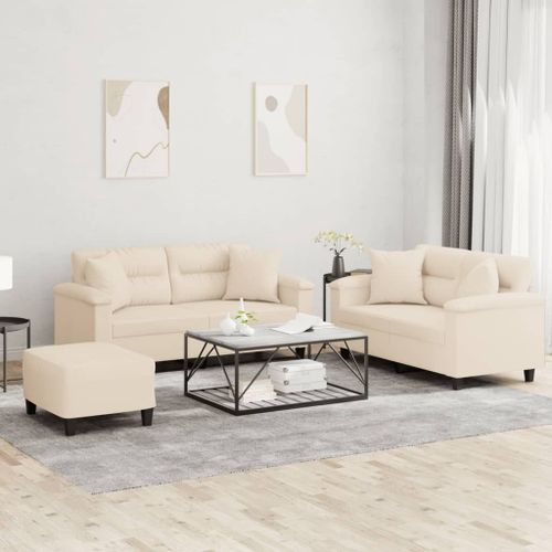 Vidaxl Ensemble De Canapés 3 Pcs Avec Coussins Beige Tissu Microfibre