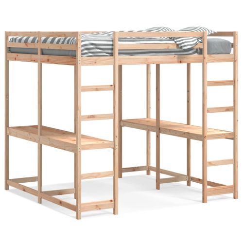 Vidaxl Lit Superposé Et Bureau Et Échelle 180x200cm Bois De Pin Massif