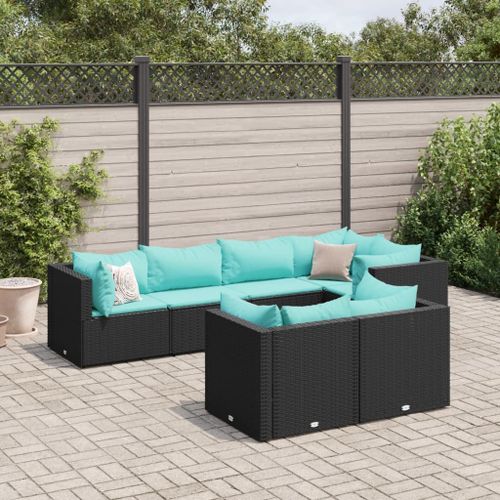 Vidaxl Salon De Jardin 7 Pcs Avec Coussins Noir Résine Tressée