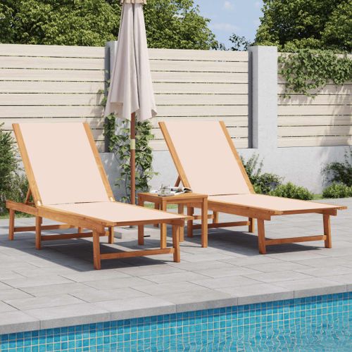 Vidaxl Chaises Longues Lot De 2 Table Crème Bois D'acacia Et Textilène