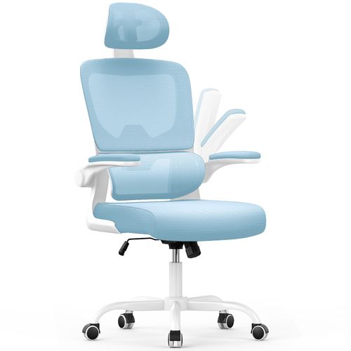Chaise De Bureau - Naspaluro Ergonomique Siège - Fauteuil Avec Accoudoir Rabattable À 90° - Support Lombaire Adaptatif - Réglable En Hauteur -Bleu