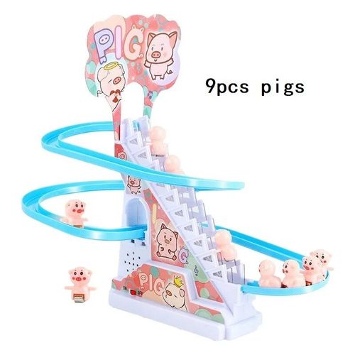 Piste De Course Sur Rail Électrique Pour Enfant,Jouet À Monter Soi-Même,Escalade Des Escaliers,Cochon Pingouins,Musique,Montagnes Russes Électriques,Cadeau - Type 9pcs Pigs