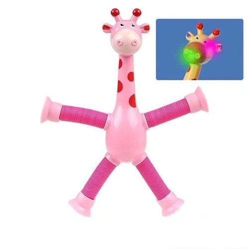 Jouets De Girafe À Ventouse Pour Enfants,Jouets Avec Lumière,Jouet De Girafe Télescopique,Soufflet Mentaires Oriel,Jouet À Presser Anti-Stress,4 Pièces,1 Pièce - Type Pink-With Light
