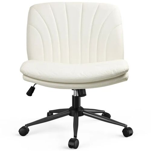 Fauteuil Design Coquillage À Roulettes- Fonction De Levage Et D'oscillation - Charge Max 150kg - Tissu En Velours - Blanc