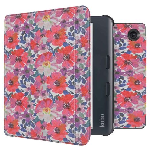 iMoshion Design Slim Hard Sleepcover avec support Kobo Libra Colour Flower Watercolor