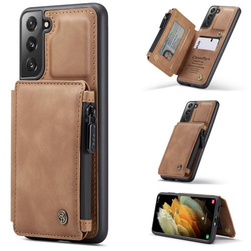 Coque Samsung Galaxy S21 Plus, Etui Portefeuille 3 Emplacements Pour Cartes, 1 Money Pocket,Portefeuille À Fermeture À Glissière Pour Samsung Galaxy S21 Plus,Marron