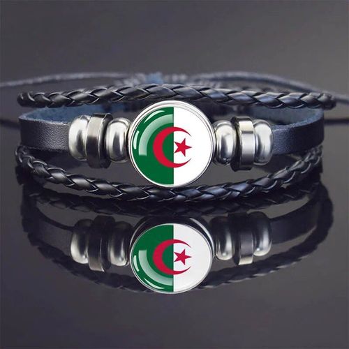 Bracelets À Breloques En Cuir Noir Pour Hommes Et Femmes,Afrique,Pays,Algérie,Soudan,Tunisie,Maroc,Verre,Breton,Bijoux Punk
