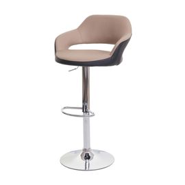 Tabouret De Bar Hwc-F16, Tabouret Pivotant, Avec Dossier Simili Cuir   Taupe-Noir