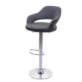 Tabouret De Bar Hwc-F16, Tabouret Pivotant, Avec Dossier Simili Cuir   Gris-Noir