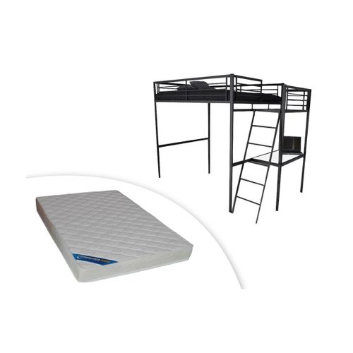 Lit Mezzanine Casual Ii - 140 X 190 Cm - Plateforme Bureau - Anthracite + Matelas