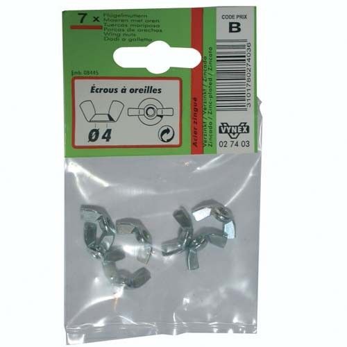 Ecrou à oreilles - acier zingué - D: 5 mm