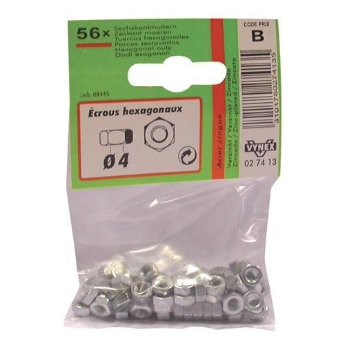 Ecrou hexagonal - acier zingué - 6 pans - D: 5 mm