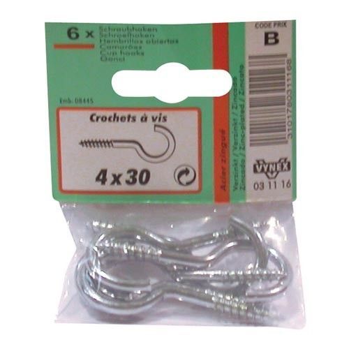 Crochet acier zingué - 4x30mm - lot de 6