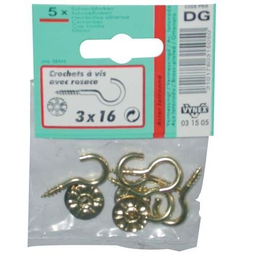 Crochet - acier laitonné avec rosace - 3.5x20 mm