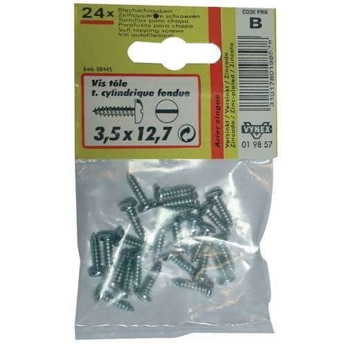 Vis tôle à tête cylindrique fendue - acier zingué - 3.5x12.7 mm