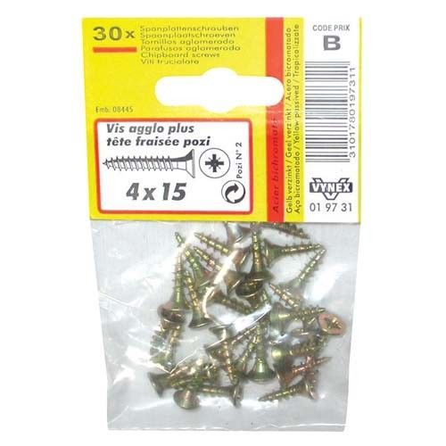 Vis agglo à tête fraisée - Pozi - acier bichromaté - 4x30 mm