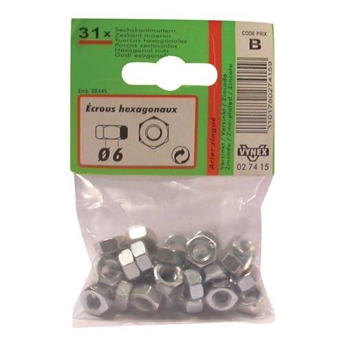 Ecrou hexagonal acier zingué 6 pans - D: 12 mm