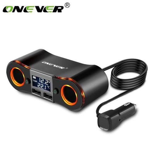 Onever Znb02 Voiture Allume-Cigare Splitter Adaptateur Secteur Avec Sortie 3.5a Led Double Support Chargeur Usb Voltmeter -