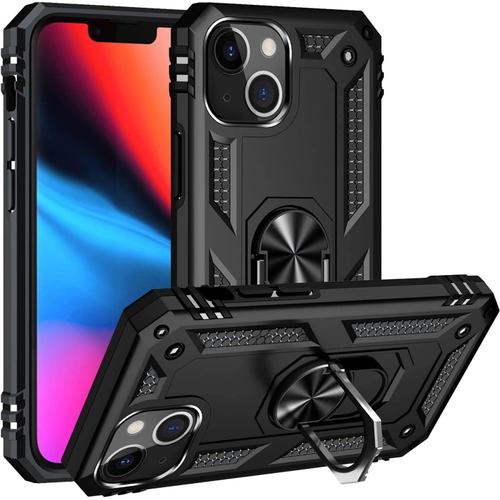 Coque Pour Iphone 13 Mini, Étui Antichoc Cover Anti Housse Avec Bague Rotatif Support Pour Apple Iphone 13 Mini Noir