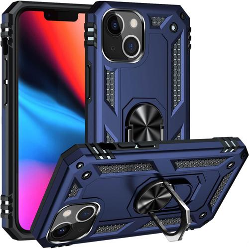 Coque Pour Iphone 13 Mini, Étui Antichoc Cover Anti Housse Avec Bague Rotatif Support Pour Apple Iphone 13 Mini Bleu Marin