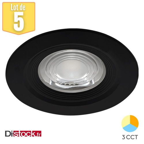 Lot De 5 Spots Led Encastrables Étanches 3en1 Rond Noir 7w Ip54