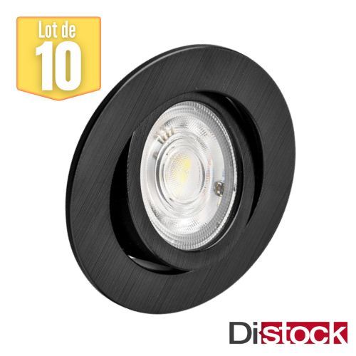 Lot De 10 Spots Led Encastrables 3en1 Rond Noir 7w Ip20