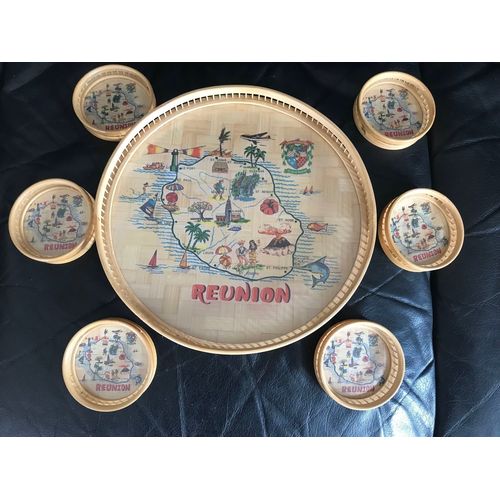 Très Jolie Set De Dessous De Verre Et Plat En Rotin  La Réunion Vintage 