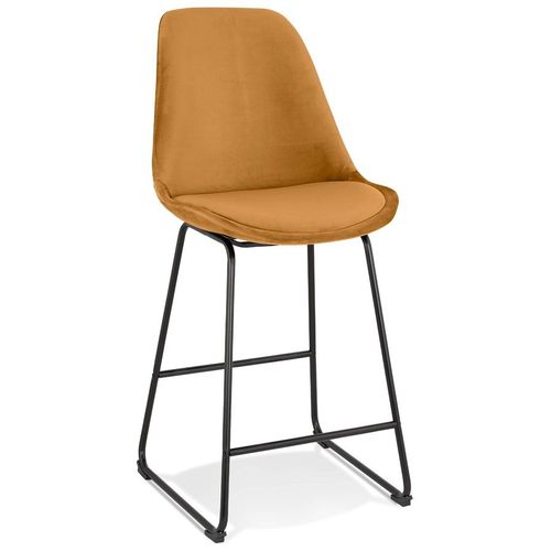 Tabouret Snack Mi-Hauteur 'bully Mini' En Velours Moutarde Et Pieds En Métal Noir