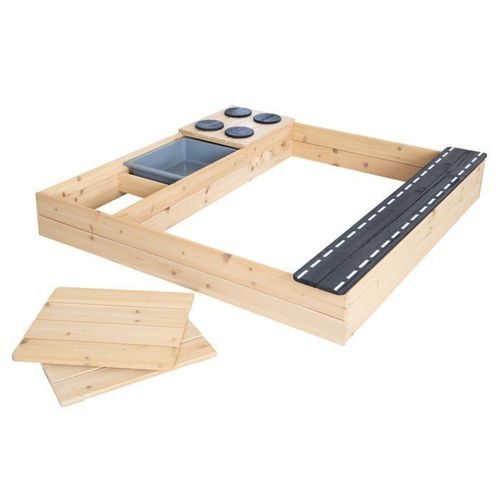 Bac À Sable Roba En Bois Avec Bac En Plastique + Plaque Chauffante + Route De Jeu - Naturel