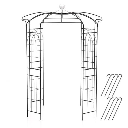 Arche De Jardin Pour Plantes Grimpantes En Forme De Cage À Oiseaux Tonnelle De Fleurs En Métal 206x206x286cm Avec Crochet De Suspension Noir Helloshop26 20_0007682