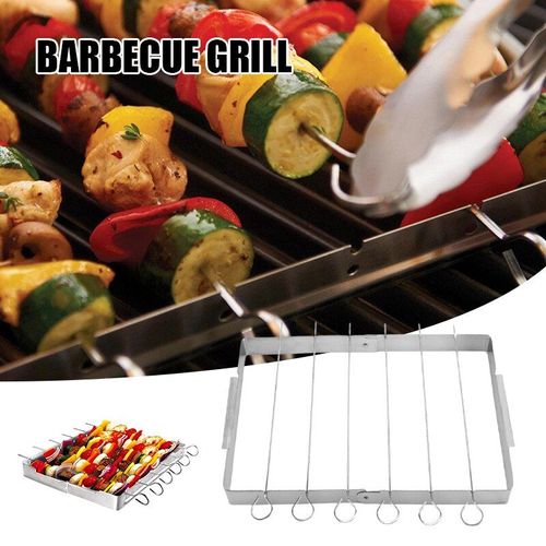 Support à brochettes pliable avec 6 brochettes en acier inoxydable, grille de cuisson Portable à foyer élevé pour barbecue LBE