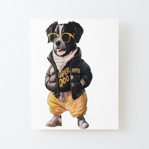 Canevas imprimer Super chien avec des lunettes. Fringué à la mode Impression sur toile DIY installer 40x50cm